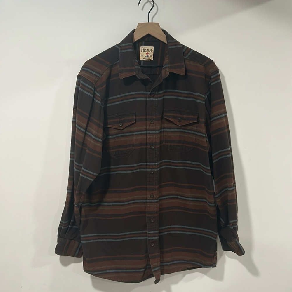 Red Head Brown Flannel Long Sleeve Button Shirt Mens Large